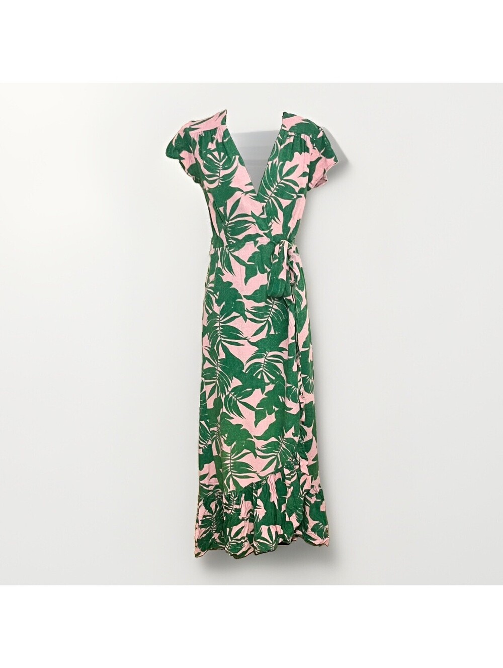 XIX Palms Hawaii Maxi Wrap Dress Size S  Floral Long Rayon Short Sleeve  Resort